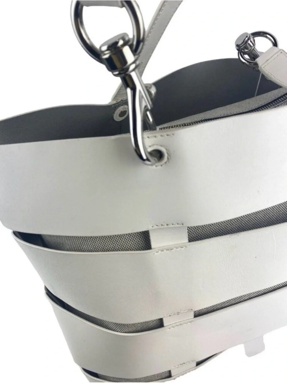 Rebecca Minkoff Cage Stella Large Leather White Tote Bag Purse with Pouch